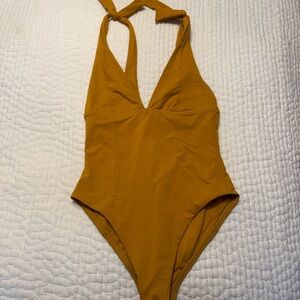 l*space Mustard Halter One-Piece Swimsuit